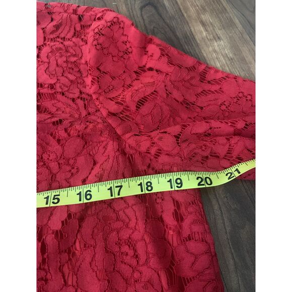 Diane von Furstenberg Red Lace Long Sleeve Blouse Top Women’s 14 - Picture 10 of 10